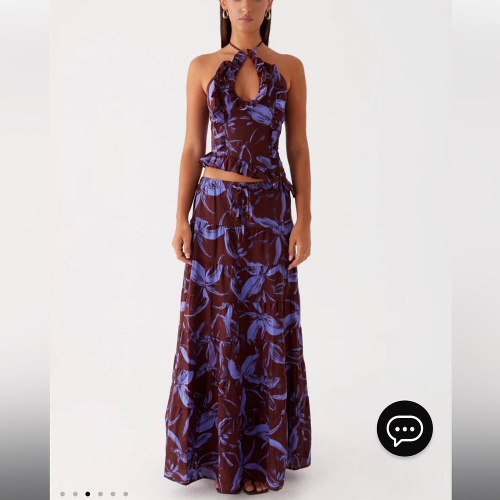 Peppermayo Mariella Linen Maxi Skirt - Purple Brown Floral size 6
